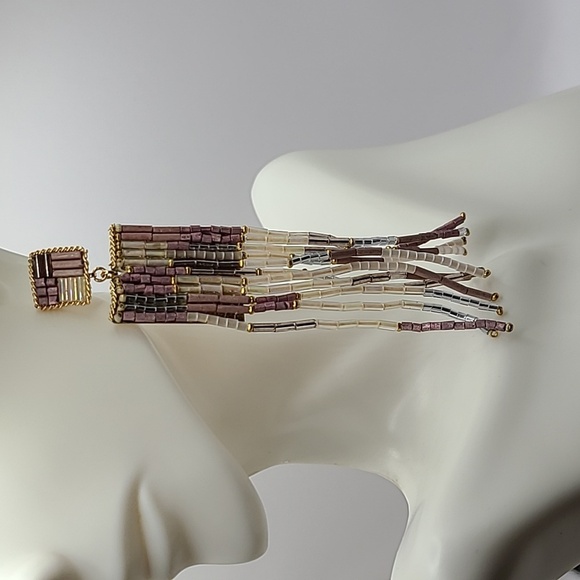 Long dangle beaded, colorful earrings. - Picture 2 of 8